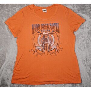 Hard Rock Cafe Tulsa Biker Tee Orange T-Shirt Top Size XL